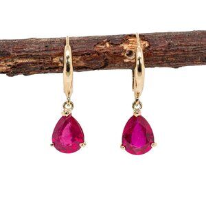 Madagascar Ruby Earrings in 14K Solid Gold | Levertops Earrings | Fine Jewelry